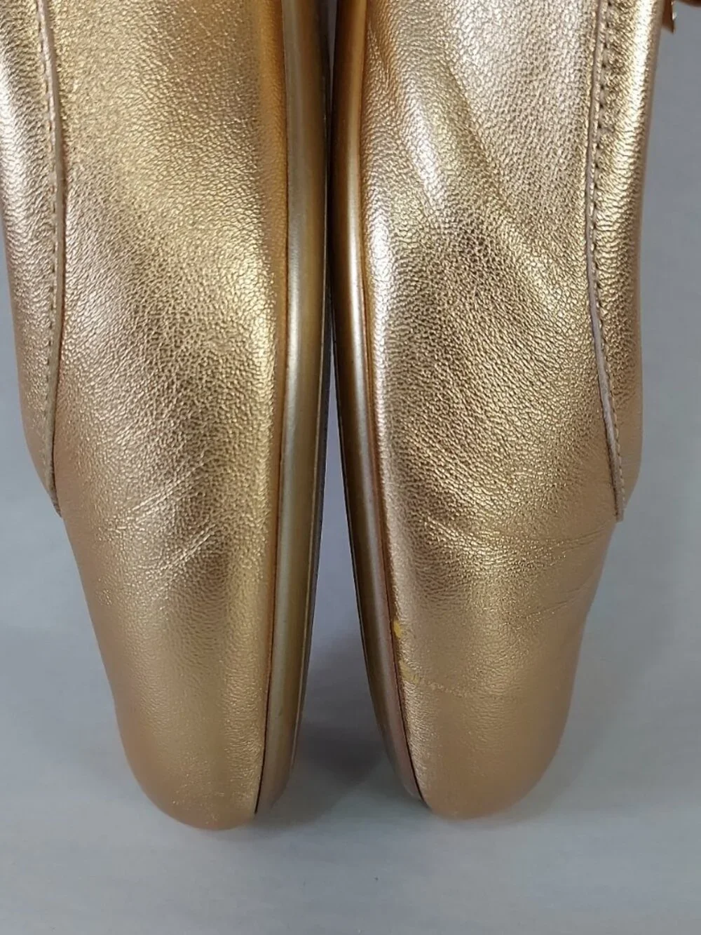Gianvito Rossi Carla Metallic Gold Leather Mary Jane Flats 36 Buckle Ballerina